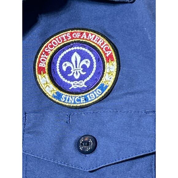 Boy Scout Youth Medium Button Up Shirt Navy Patches Crossroads of America Flag - Picture 3 of 9